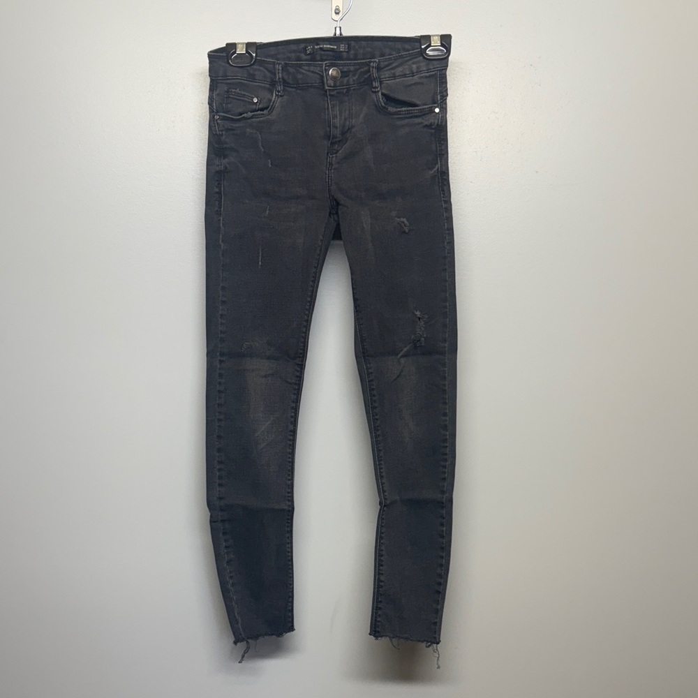 Zara Women Skinny Jeans Black Distressed
